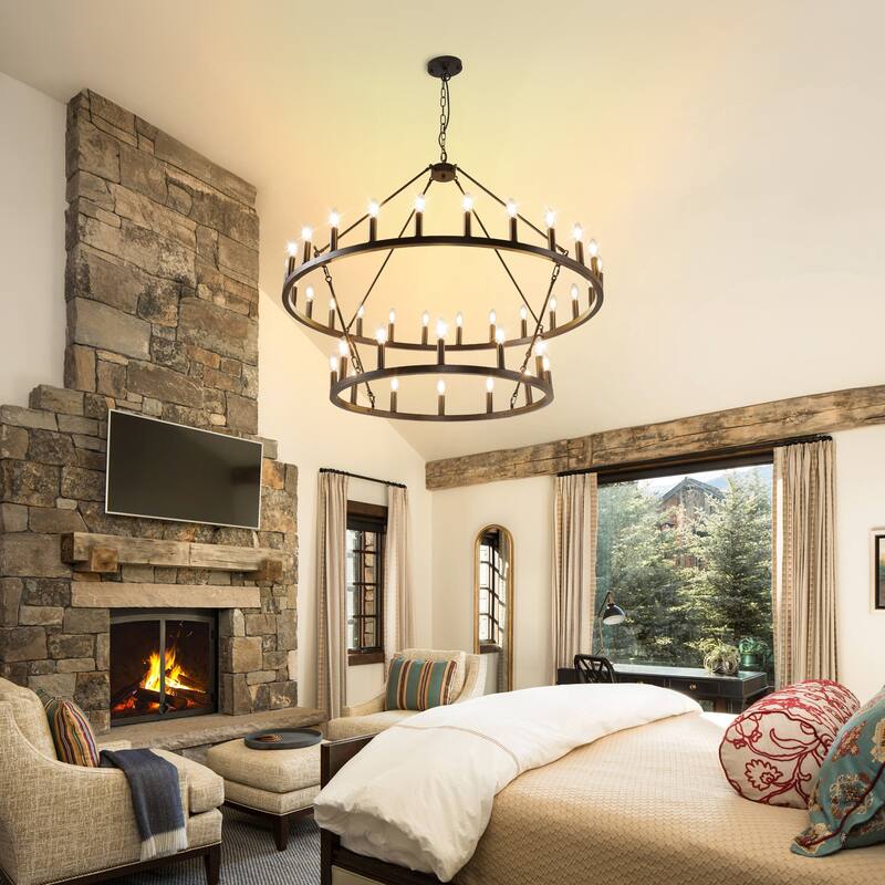 36-light Modern Farmhouse 47In Round Wagon Wheel Chandelier