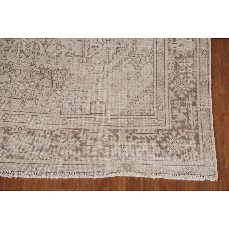 Distressed Tabriz Persian Antique Area Rug Hand-Knotted Wool Carpet - 6'6" x 9'6"