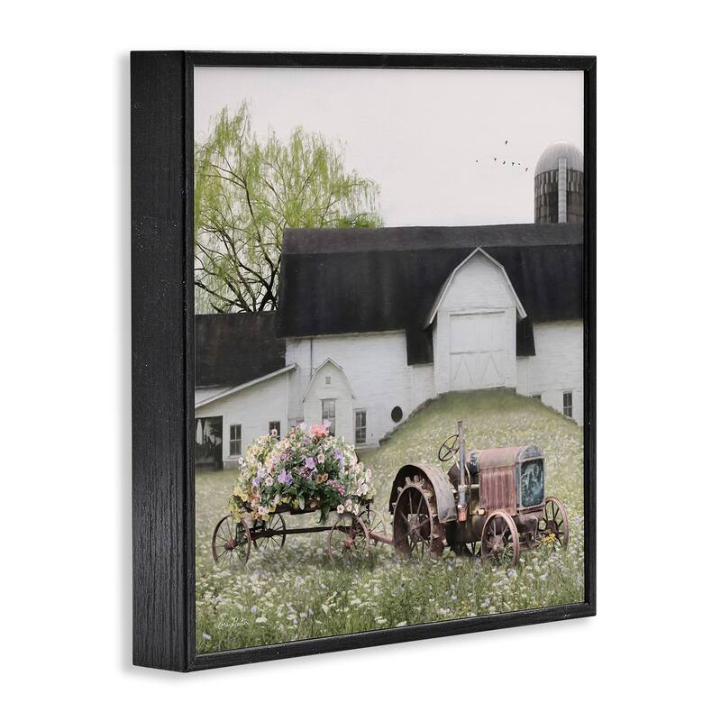 Stupell Floral Bouquet Tractor Flower Field Barn Farmhouse Framed Wall Art - Green