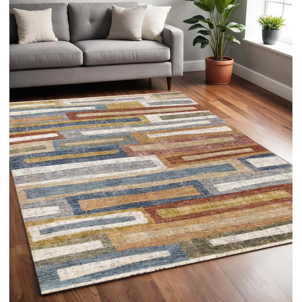 HomeRoots Striped Modern Rectangle Area Rug - 5' X 8'