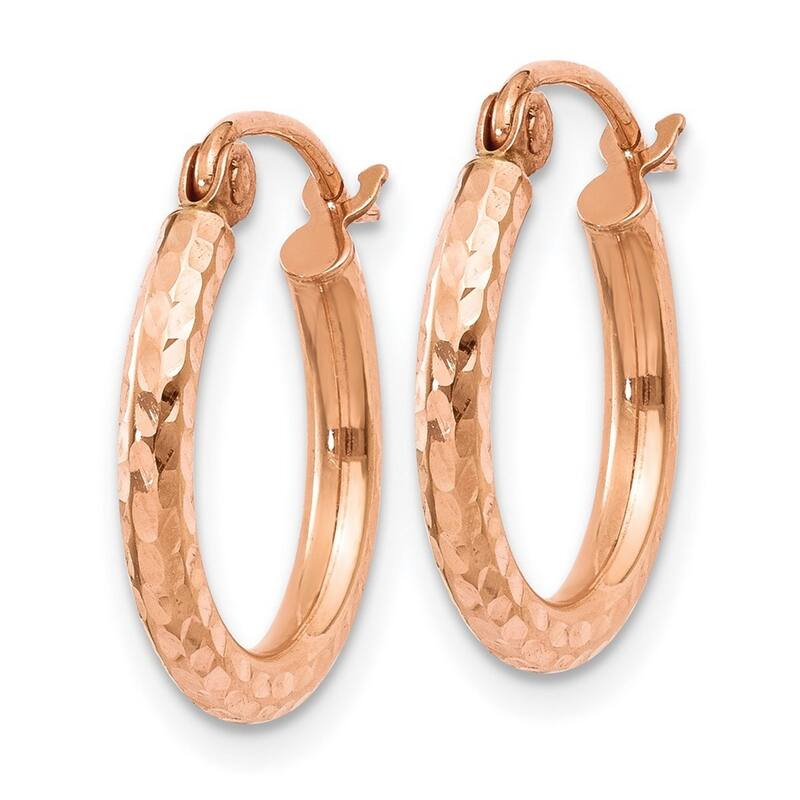 Curata 14k Rose Gold Lightweight Sparkle Cut Hoop Earrings - 15x15mm