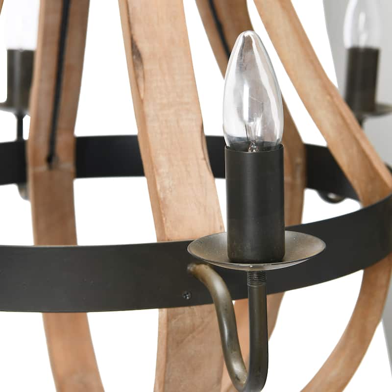 Wood & Metal Chandelier with Six Lightbulbs