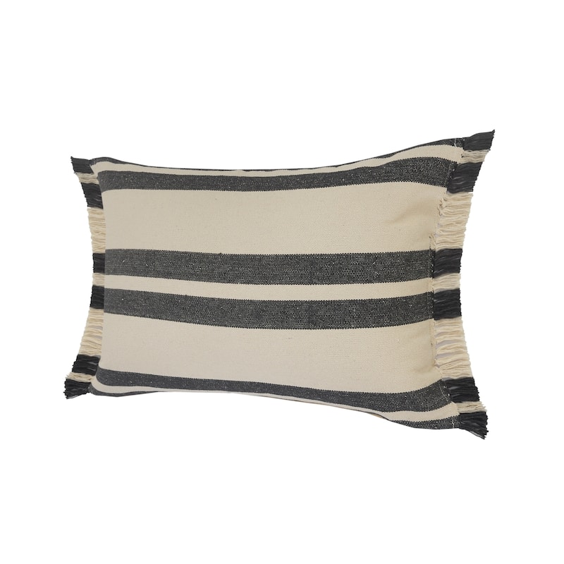 Ashmere Farmhouse Frost Gray/White Striped Cotton Throw Pillow by Sevita