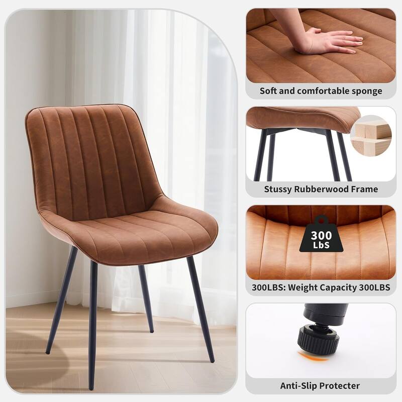Dining Chairs (Set of 2), Upholstered Side Chair with Faux Leather, Metal Legs