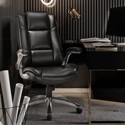 Ergo Executive Chair 400lbs - BIFMA High Back Desk Chair, Flip-Up Arms, Extra Wide Seat for Long Hours (Black)