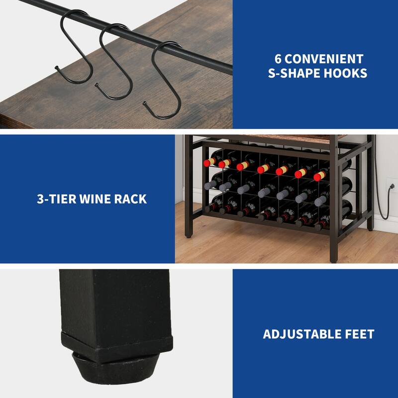 Moasis Large Bakers Rack with Power Outlets and Wine Rack