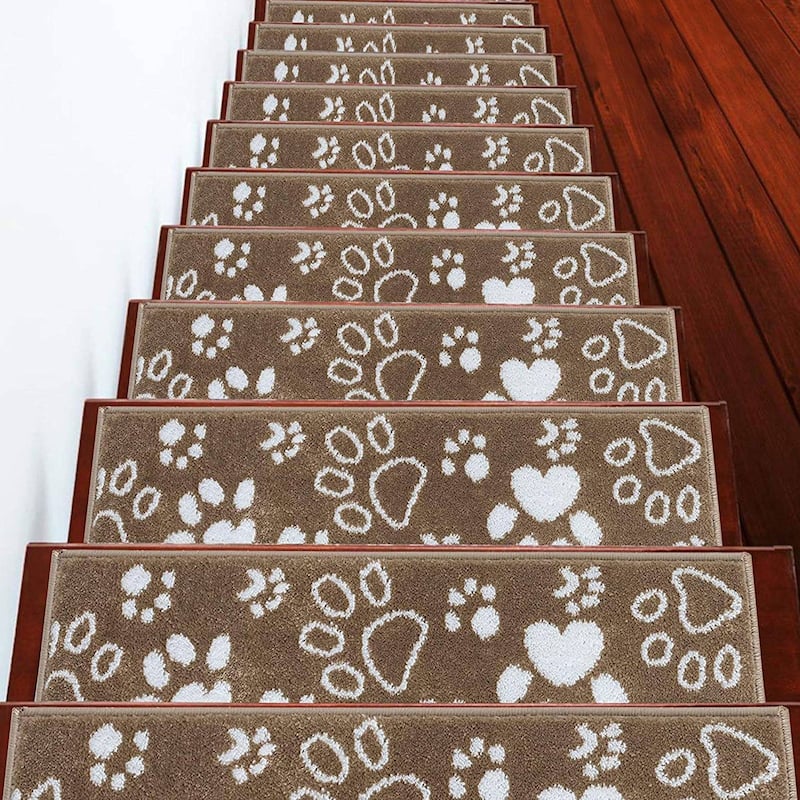 SUSSEXHOME Paw Collection Stair Treads Polypropylene 9"x28" - 13-PACK - Beige