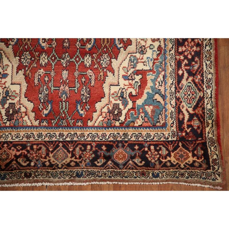 Hand Knotted Oriental 100% Wool Carpet Traditional Medallion Red Malayer Runner Rug - 10' 7'' X 3' 11''