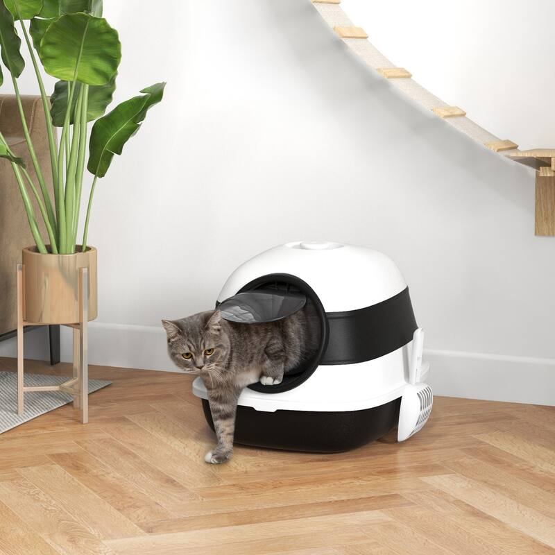 PawHut Cat Litter Box with Lid, Covered Litter Box w/ High Sides, Air Freshener, Large Two-Way Entrance Kitty Litter Box