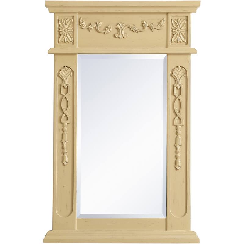Elegant Lighting Lenora 28" x 18" Rectangular Beveled Wood Framed - Light Antique Beige