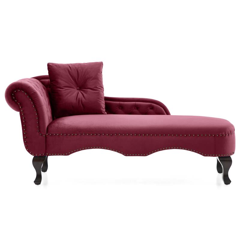 Christopher Knight Home - Bressi Modern Velvet Upholstered Chaise Lounge with Tufted Backrest, Nailhead Trim & Pillow