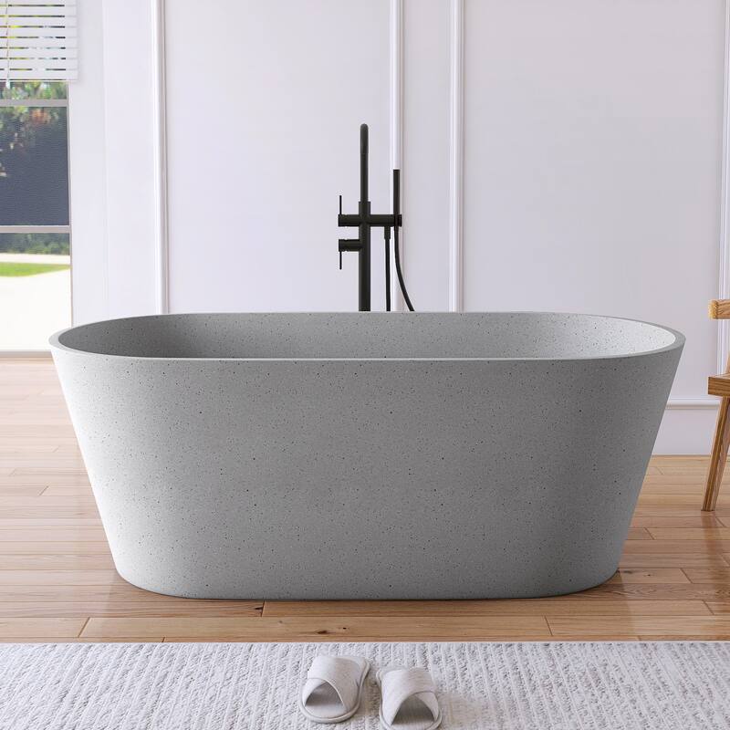 MEDUNJESS 59'' Terrazzo Freestanding Bathtub Stone Resin Soaking Tub
