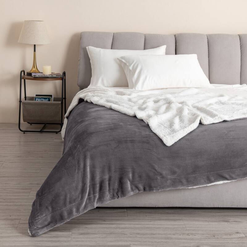 Linery & Co. Velvet Plush Reversible Sherpa Throw Blanket