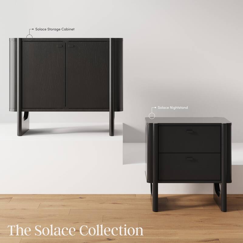 Solace Mid Century Modern 2-Drawer Nightstand with Solid Wood Frame and Rounded Details