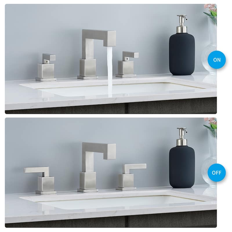 Widespread Bathroom Faucet, Waterfall Bathroom Faucets for Sink 3 Hole, 2-Handles with Pop Up Drain Assembly and Lead-Free