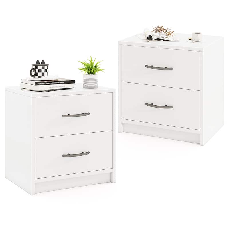 Gymax 2PCS 2-Drawer Nightstand Modern Bedside Table w/ Storage for - White