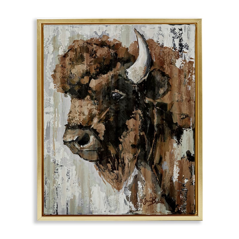 Stupell Abstract Bison Visage Framed Floater Canvas Wall Art Design By Sara Baker - 25 x 31 - Gold