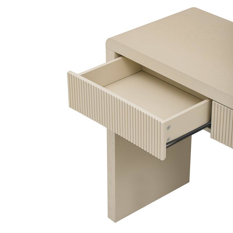 Curved Console Table with 3 Fluted Drawers, Solid Wood Veneer Entryway Table, Living Roomn Accent Table Hallway Side Table