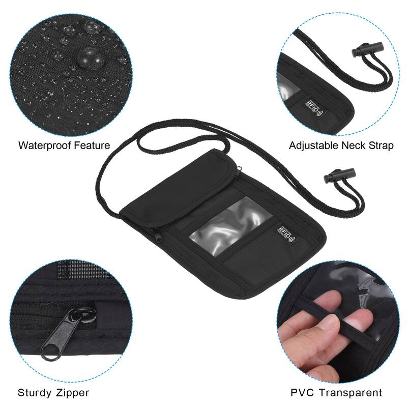 Neck Wallet Travel Pouch, Passport Holder RFID Blocking, Black