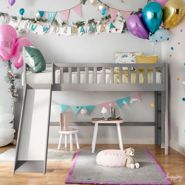 slide 2 of 26, Twin Size Low Loft Bed With Ladder And Smooth Slide for Home Grey