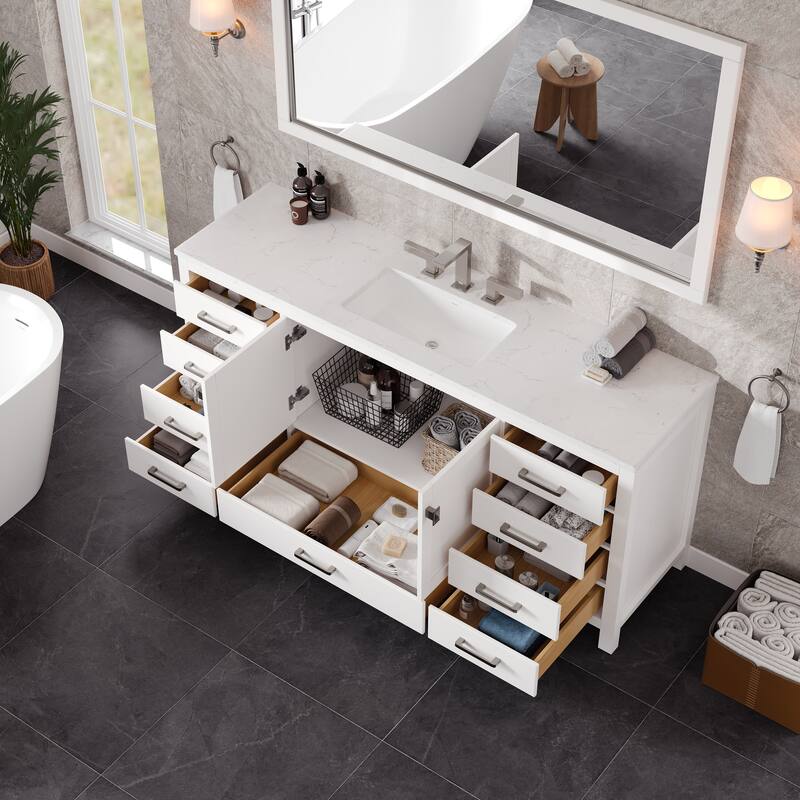 Eviva Aberdeen 72" Vanity with Carrara Quartz Top