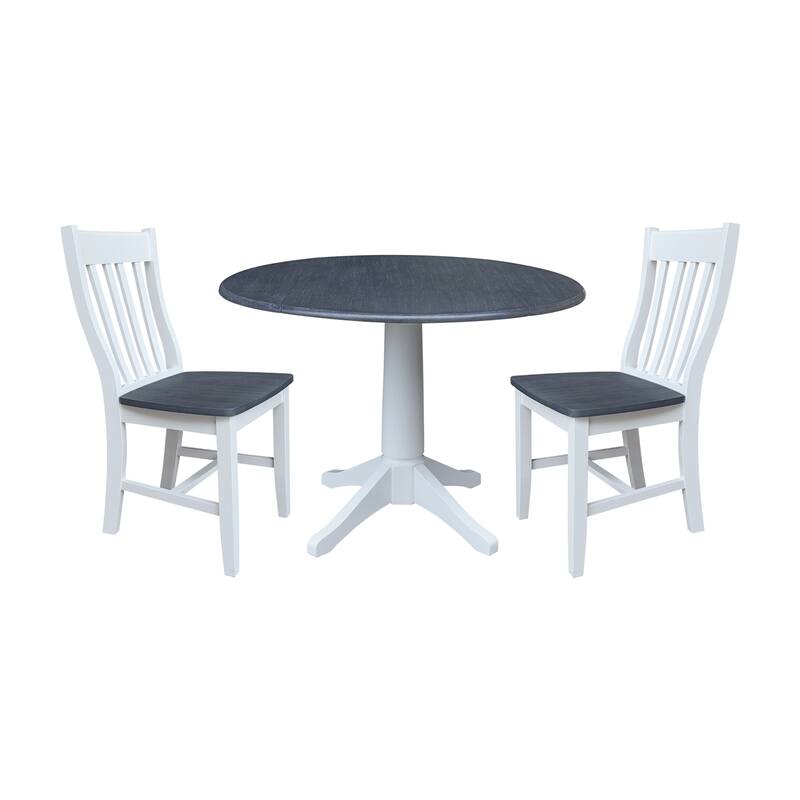 42" Round Top Dual Drop Leaf Pedestal Table with Dining Chairs - 3-Piece