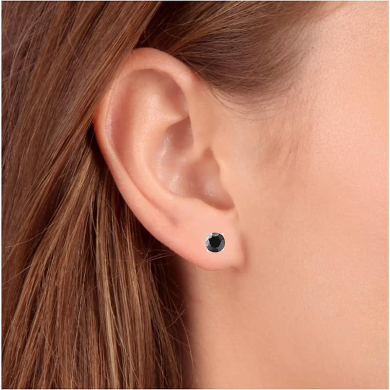 White Gold 1ct Round Cut Black Diamond Studs