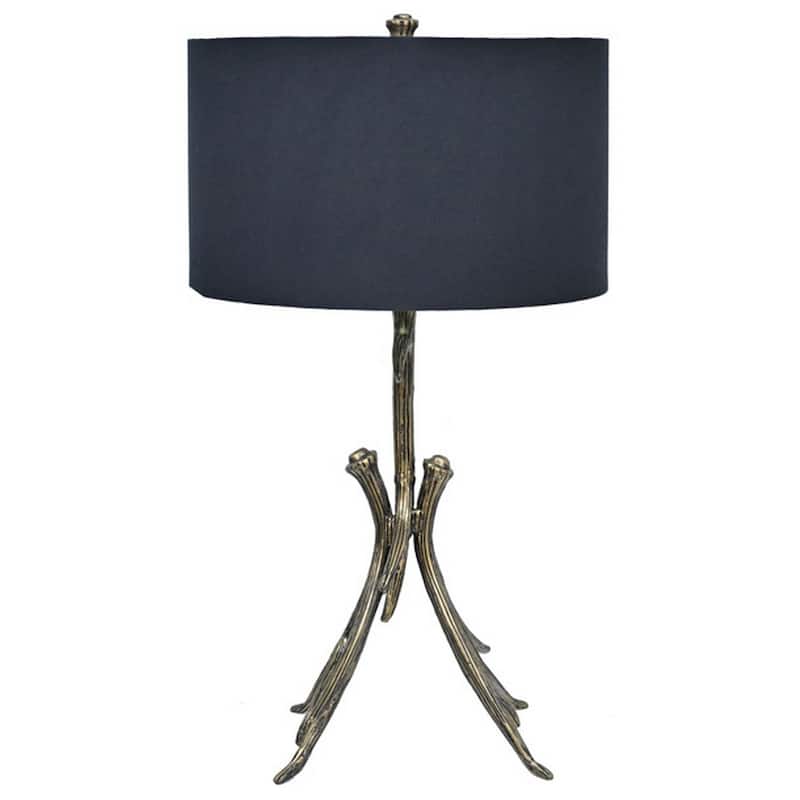 31 Inch Modern Table Lamp, Black Drum Shade, Unique Gilt Base Bronze Metal
