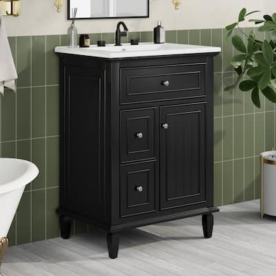 24" Bathroom Vanity with Sink, Bathroom Vanity Cabinet with One Flip Drawer and Two Drawers, Adjustable Shelf
