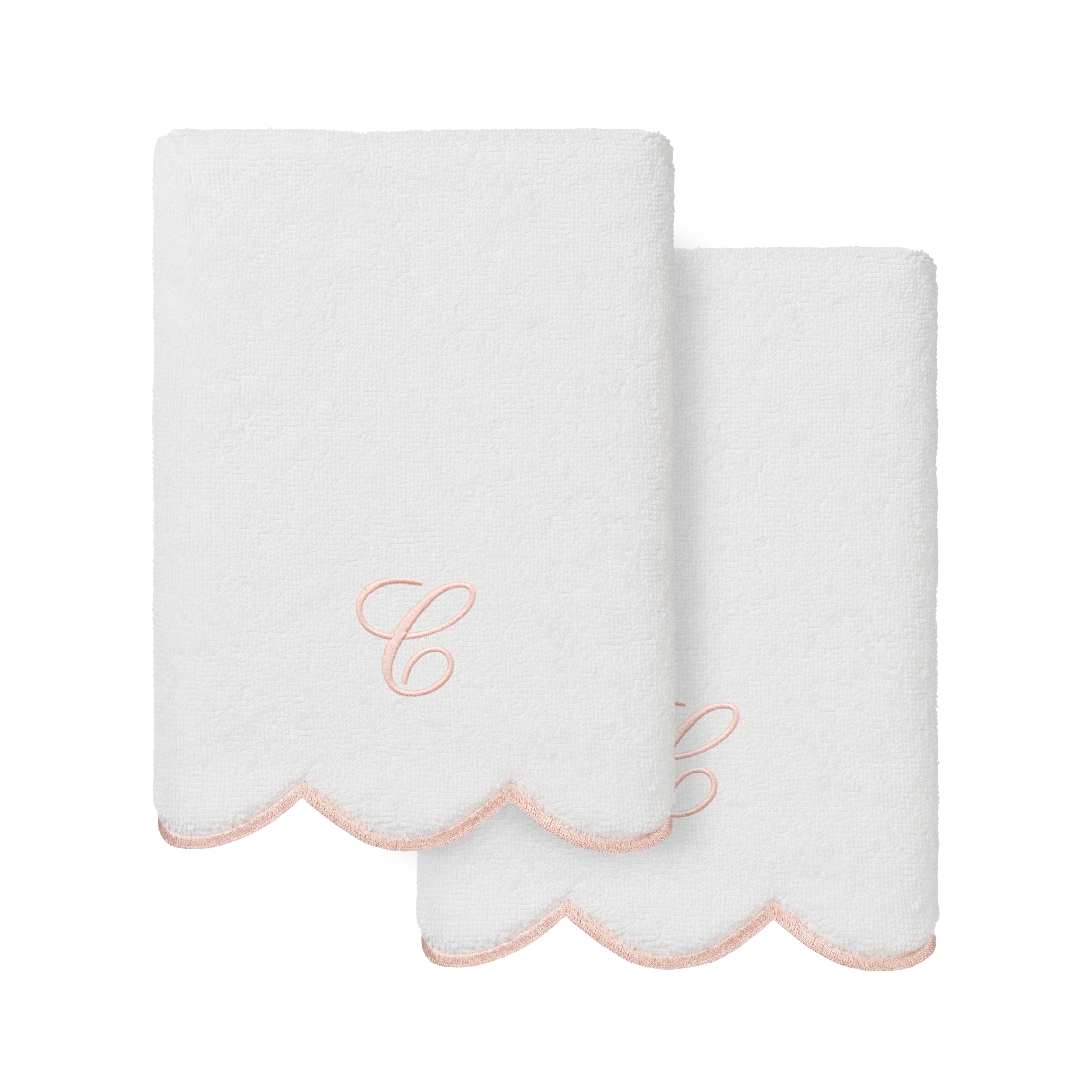 Authentic Hotel and Spa 100% Turkish Cotton Pink ADORNIA Scallop Personalized 2 Piece Hand Towel Set - 2 Hand Towels