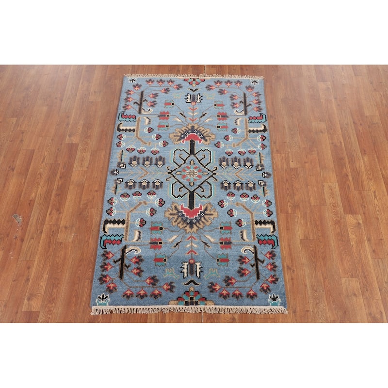 Light Blue Ziegler Foyer Rug Hand-Knotted Wool Carpet - 3'0"x 5'0"