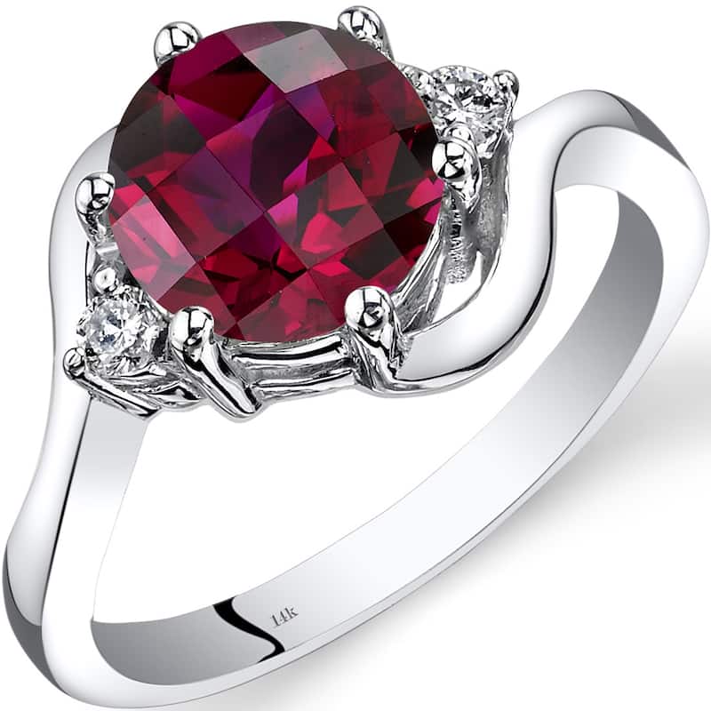 14k White Gold 2.5ct Created Ruby and Diamond Ring