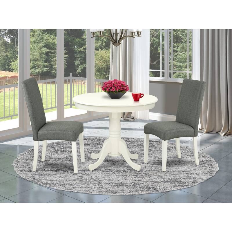 East West Furniture Modern Table Set- A Round Kitchen Table and Gray Linen Fabric Parsons Chairs, Linen White(Pieces Options)