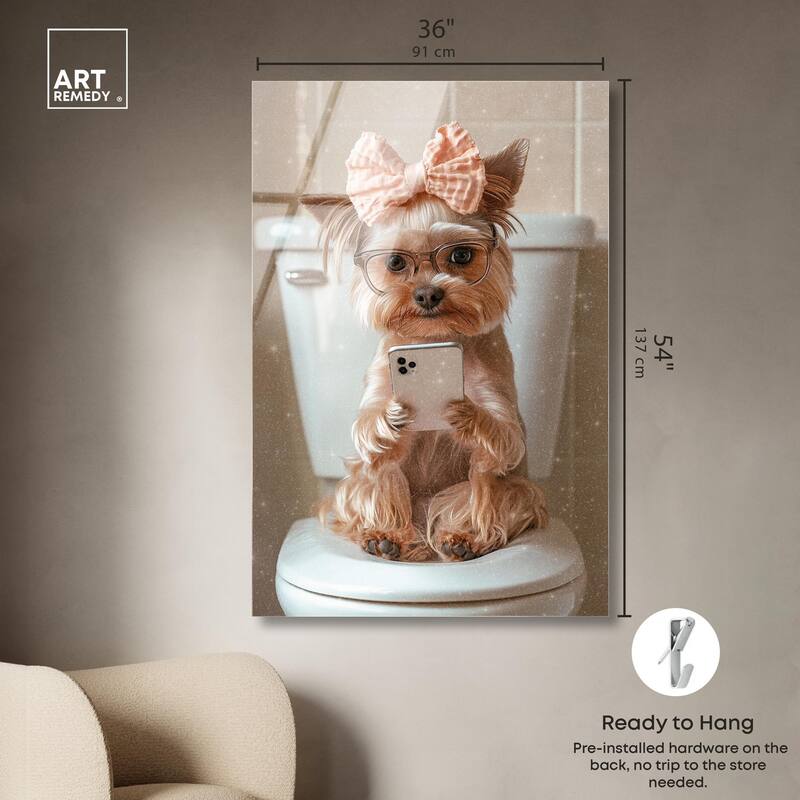 Cute Yorkie on the Toilet Acrylic by Art Remedy, Ready to Hang