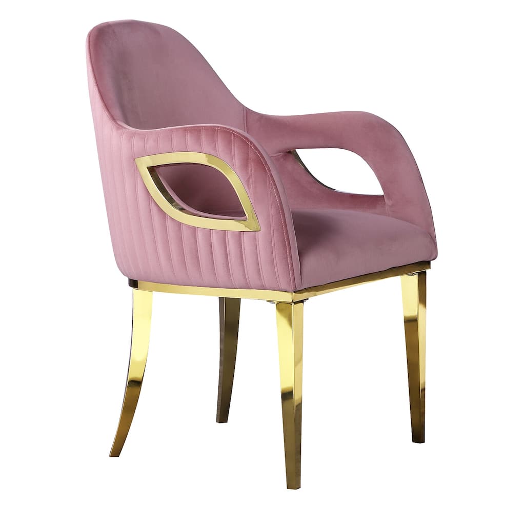 Comfy Pink Velvet Accent Armchair with Fox-Eyes Arms