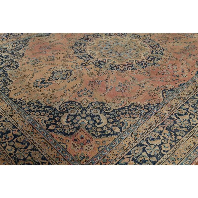 Traditional Mashad Persian Vintage Area Rug Hand-Knotted Wool Carpet - 9'5"x 12'5"