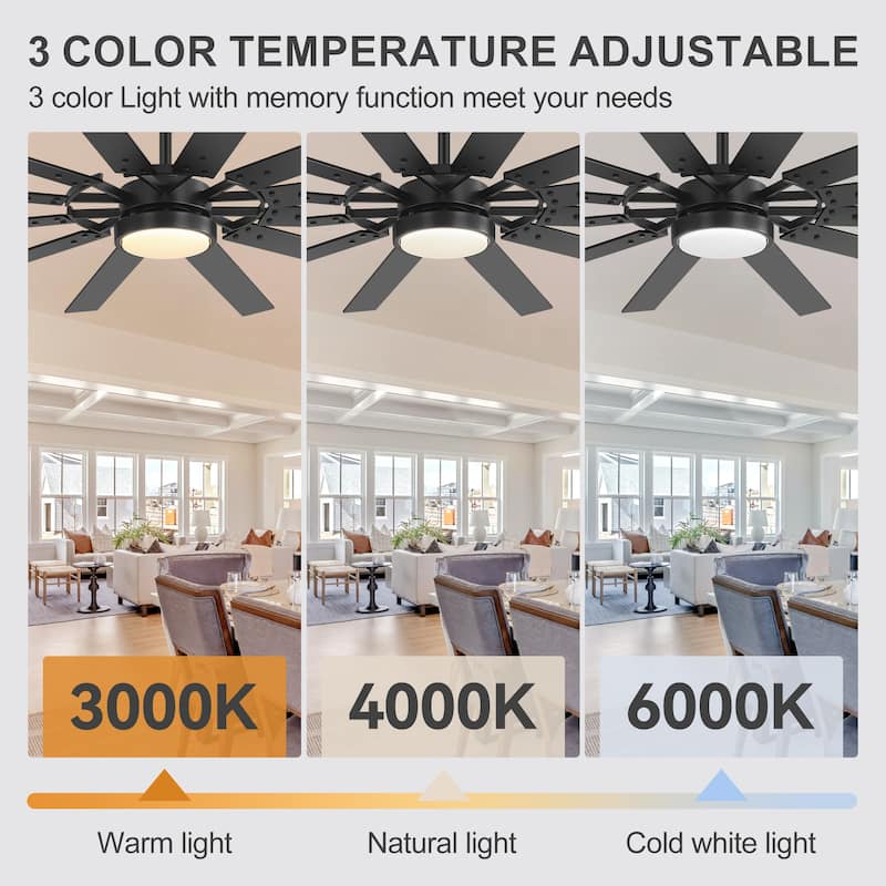 80/72/52/42-IN LED Ceiling Fan with Light Kit and Remote(5/10/12-Blade)