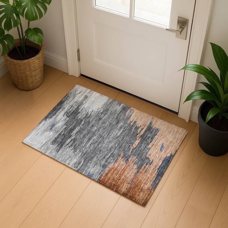 Premium Washable Super Soft Abstract Glam Mayfield Rug - Paprika - 1'8" x 2'6"