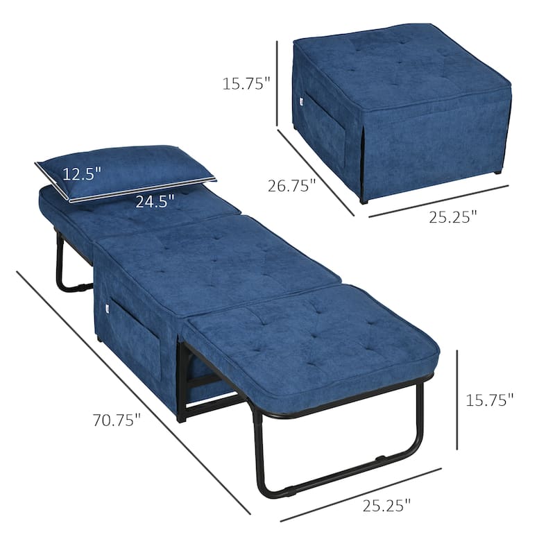 HOMCOM Ottoman Sofa Bed, 4 in 1 Multi-Function Button Tufted Folding Sleeper Chair Bed with Adjustable Backrest, Black