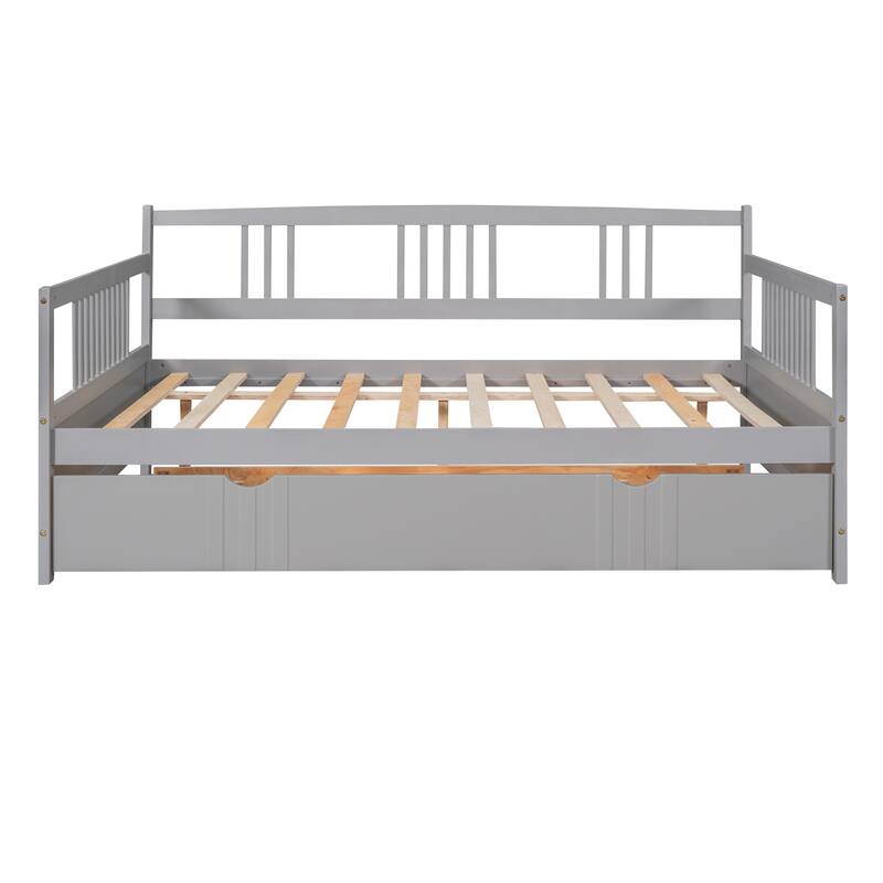 Pine Wood Daybed Frame with Twin Size Trundle, Headboard and Footboard