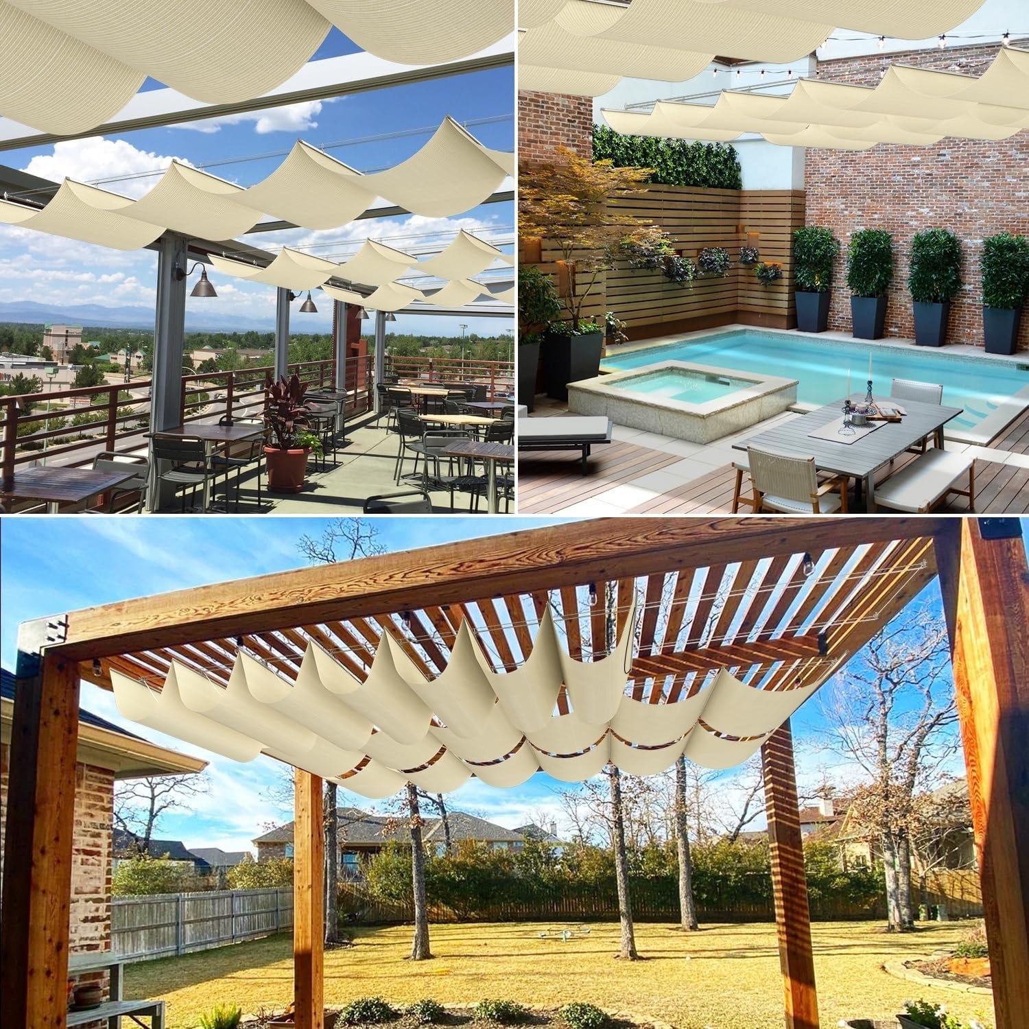 3'Wx12'L Retractable Pergola Shade Cover with U-Shape Wave Design, UV-Resistant Mesh Canopy for Patio Deck Porch