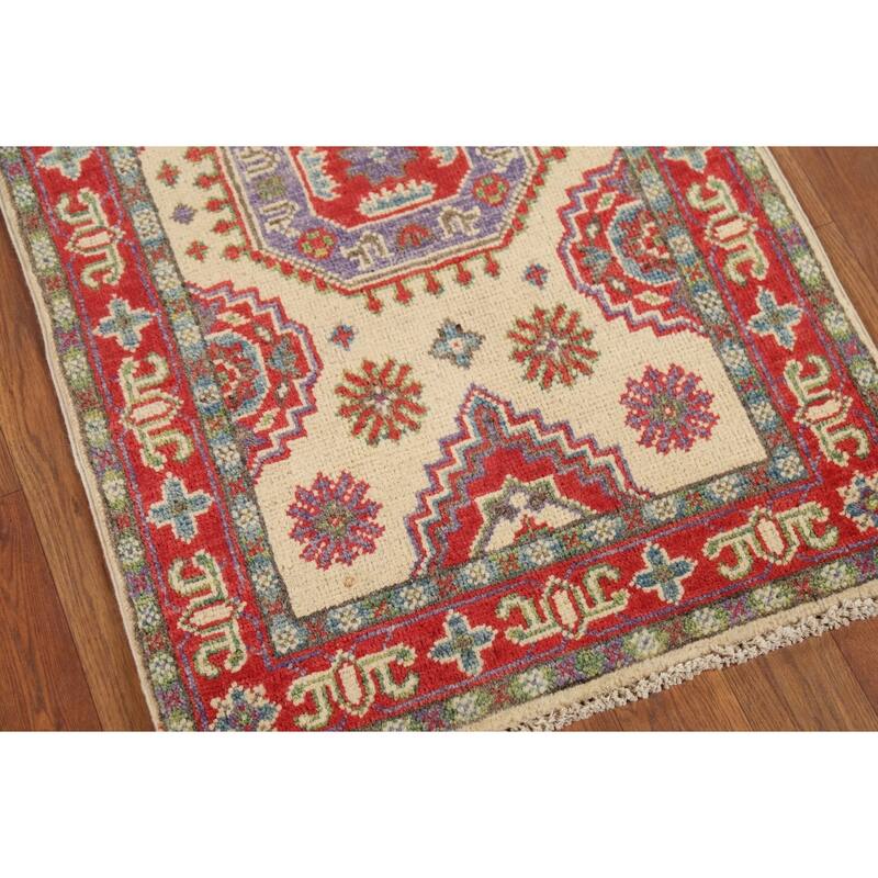 Geometric Kazak Accent Rug Handmade Oriental Wool Carpet - 2'1"x 2'10"