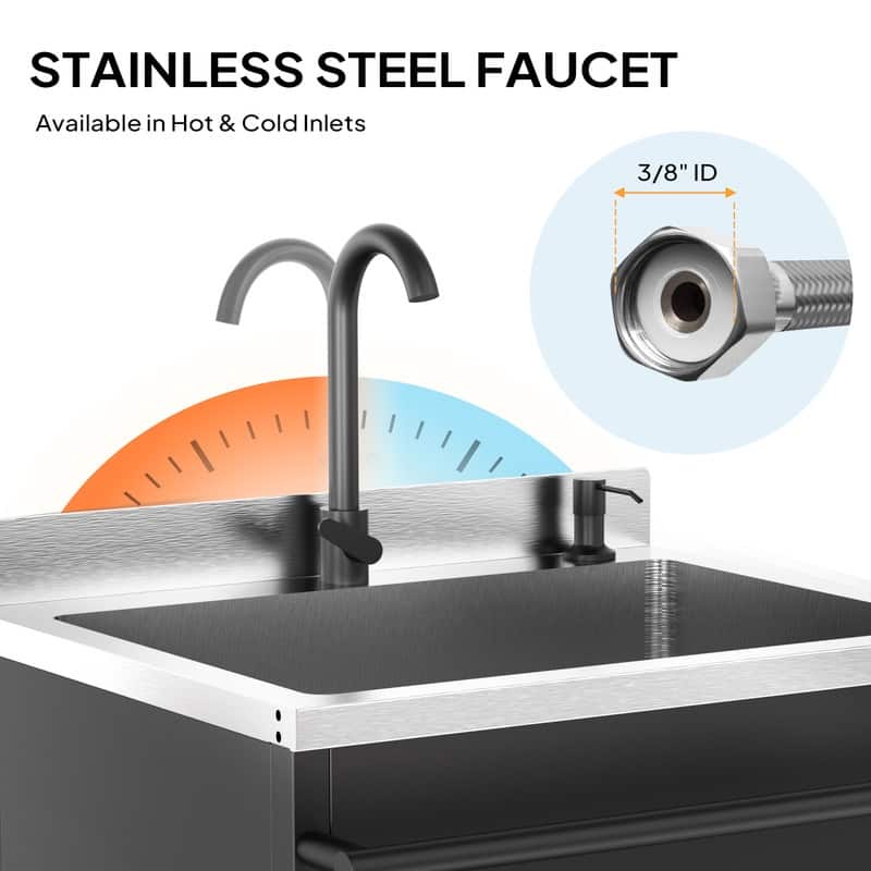 25.7 In. Freestanding Stainless Steel Utility Sink With Towel Rack And Storage Shelf