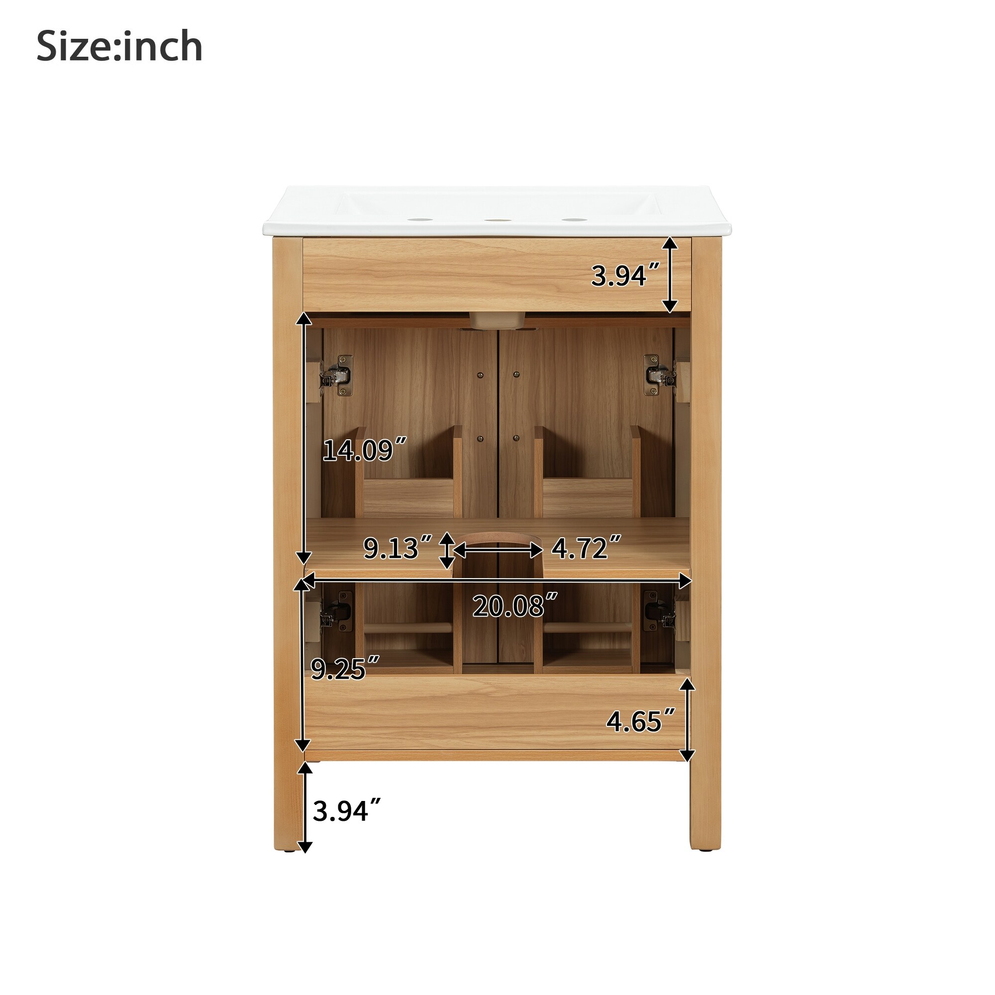 24'' Bathroom Vanity with Ceramic Sink, Solid Wood Frame, Flip