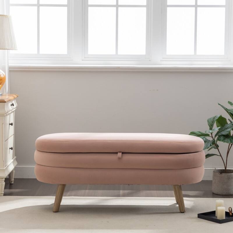 44.88" Seat Widths Soft Velvet Storage Ottoman Footrest Stool