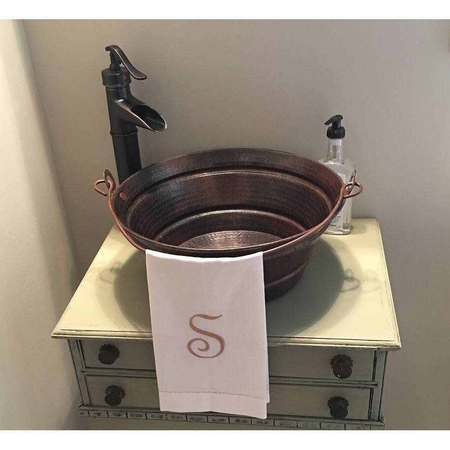 13" Round Copper Vessel Bath Sink Vintage Copper BUCKET Style - 13" X 13" X 5.5"