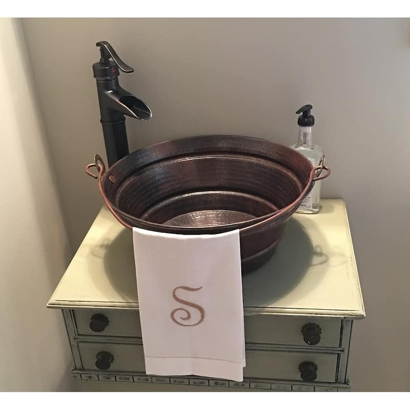 15" Rustic Copper Vessel BUCKET Bathroom Sink Pop-Up Drain Included by SimplyCopper - 15" x 15" x 6"