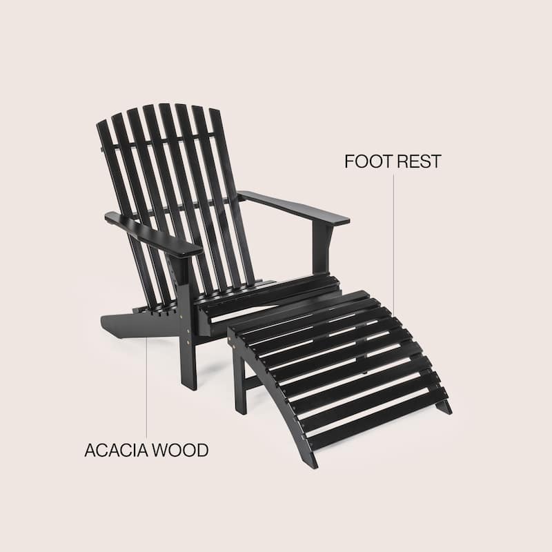 Shoreham 2-Piece Traditional Rustic Acacia Wood Adirondack Chair with Detachable Ottoman, by JONATHAN Y