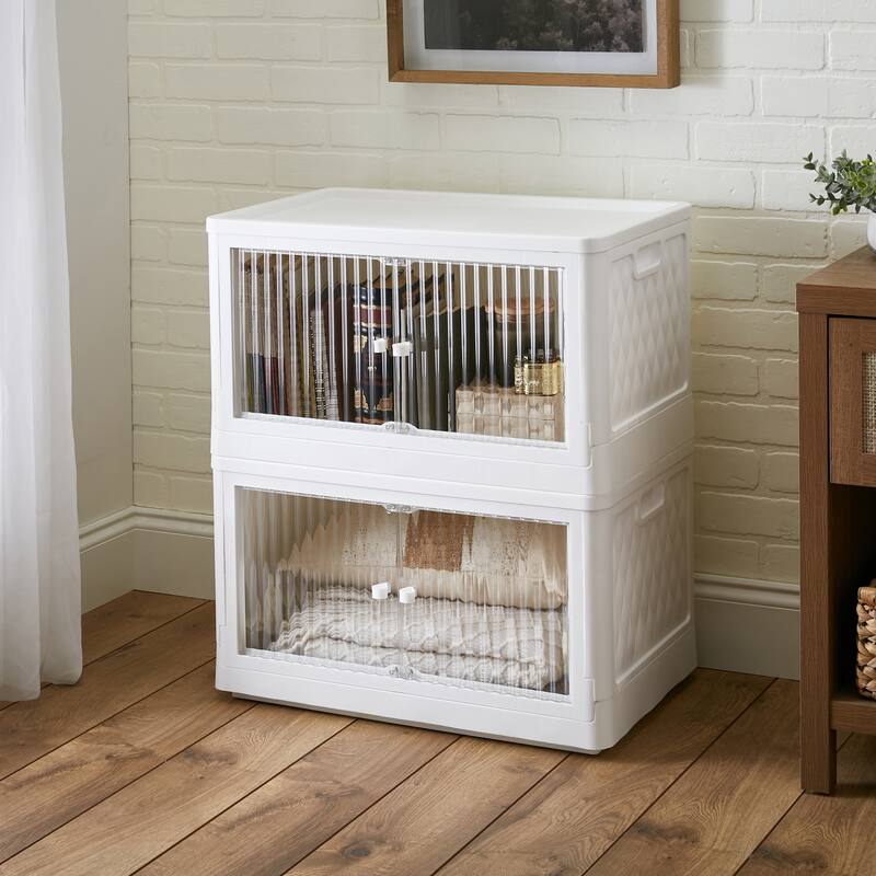 Simplify Stackable Storage Bin with Built in Wheels in White - White