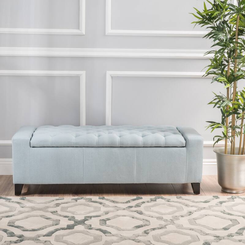 50.75" Fabric End of Bed Storage Bench, Upholstered Storage Ottoman Bench with Safety Hinge, Stylish Large Ottoman
